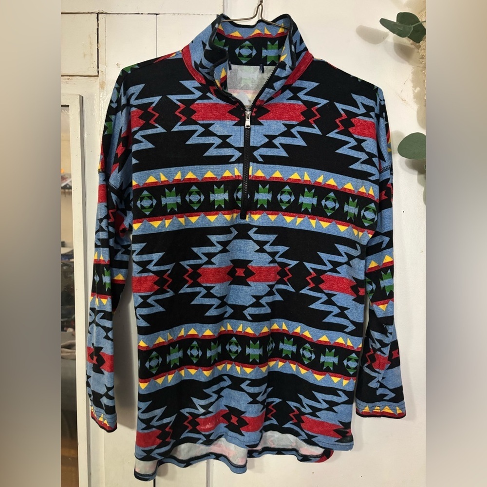 Men's Aztec Pattern Half-Zip-Up Sweater - Black, Red, Blue